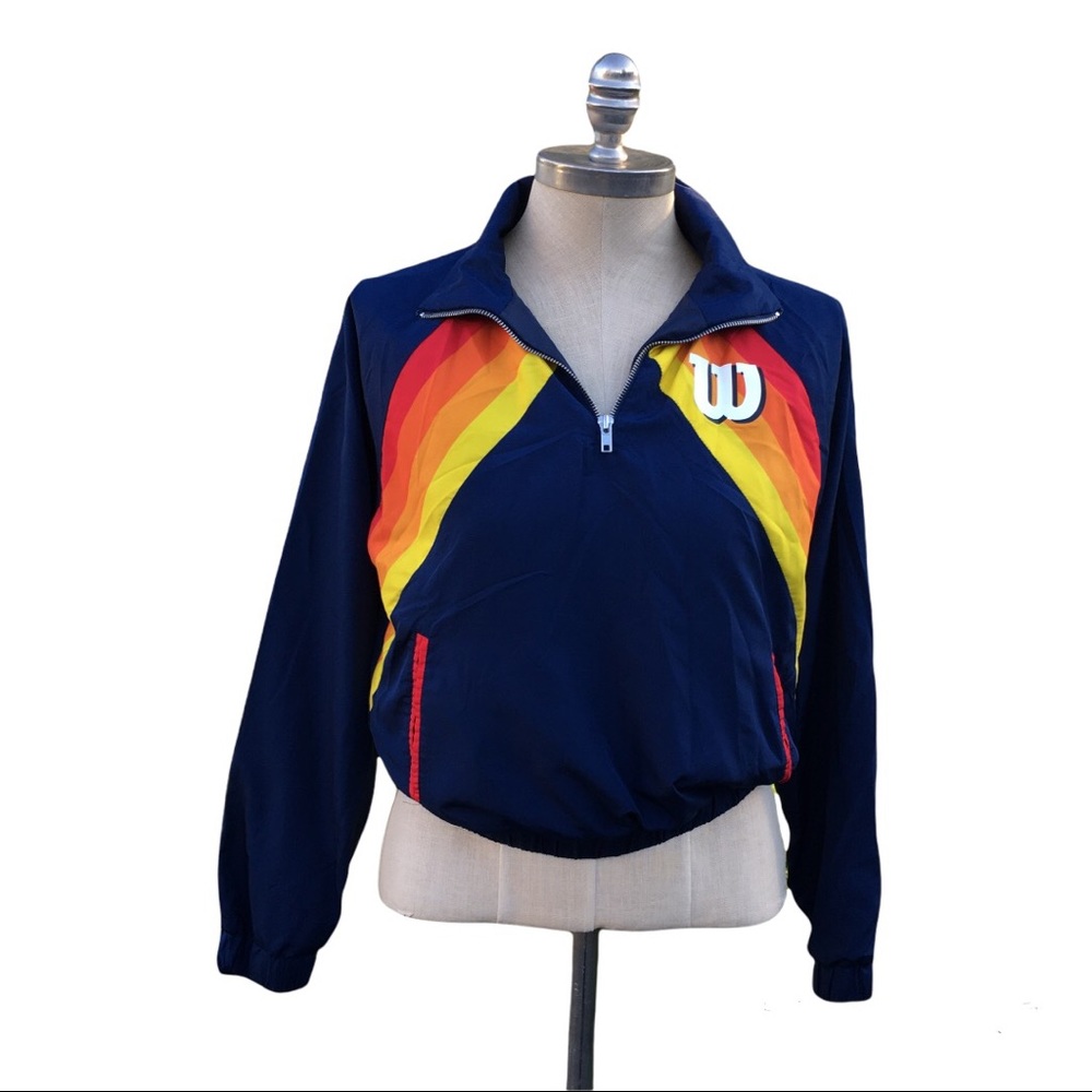Retro WILSON Windbreaker Blue All Season Pullover Jacket Front Pockets Small
